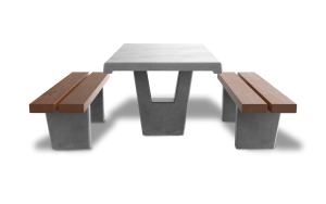 מערכת חורש עם מושבי בטון דמוי עץ